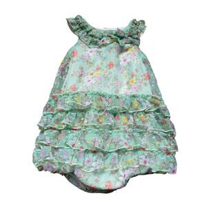 Nannette Baby Mint Green Floral Ruffle Bubble Romper Dress 24M - Organza Layers